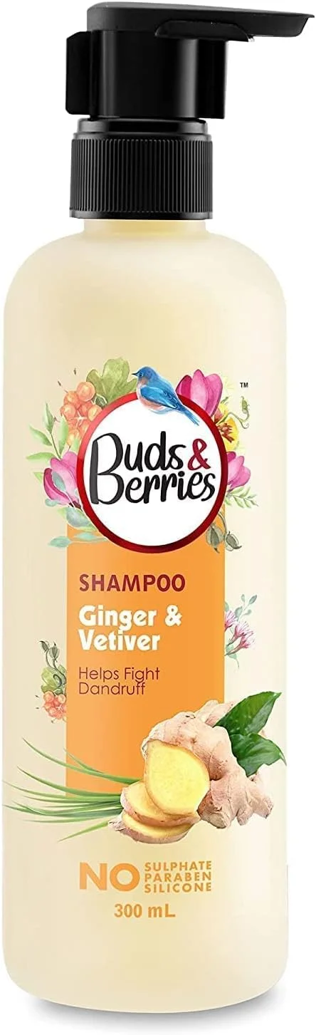 شامپو ضد شوره زنجبیل و وتیور Buds&Berries برای پوست سر بدون شوره، بدون سولفات، بدون پارابن، 300 میلی لیتر شامپو ضد شوره زنجبیل و وتیور Buds&Berries برای پوست سر بدون شوره، بدون سولفات، بدون پارابن، 300 میلی لیتر
