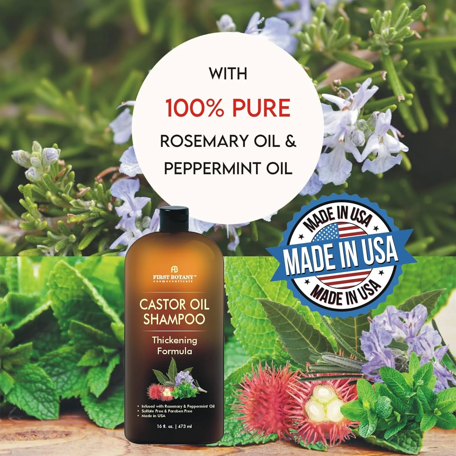 شامپو روغن کرچک - فرمول ضد ریزش مو و ضخیم کننده برای رشد مجدد مو، ضد نازک شدن و بدون سولفات برای مردان و زنان، درمان ضد شوره 473 میلی لیتر