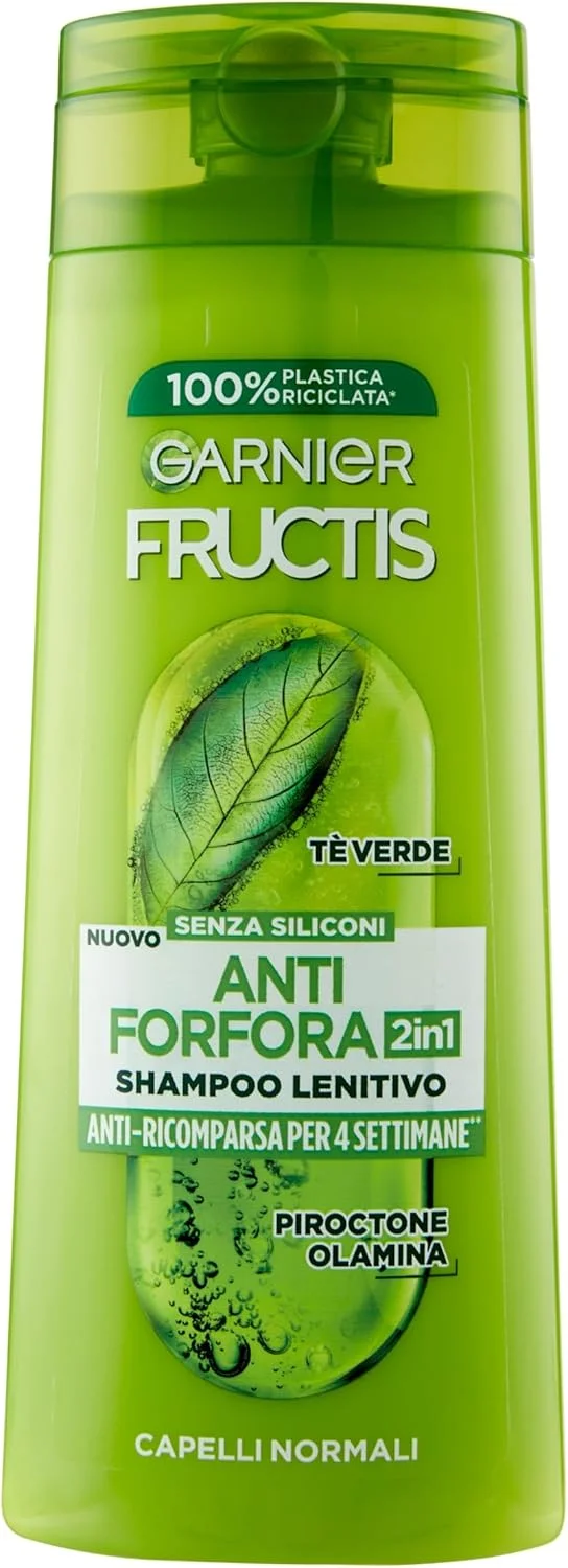 شامپو تسکین دهنده 2 در 1 گارنیه Fructis برای موهای معمولی ضد شوره سر با چای سبز و پیروکتون اولامین 250 میلی لیتر