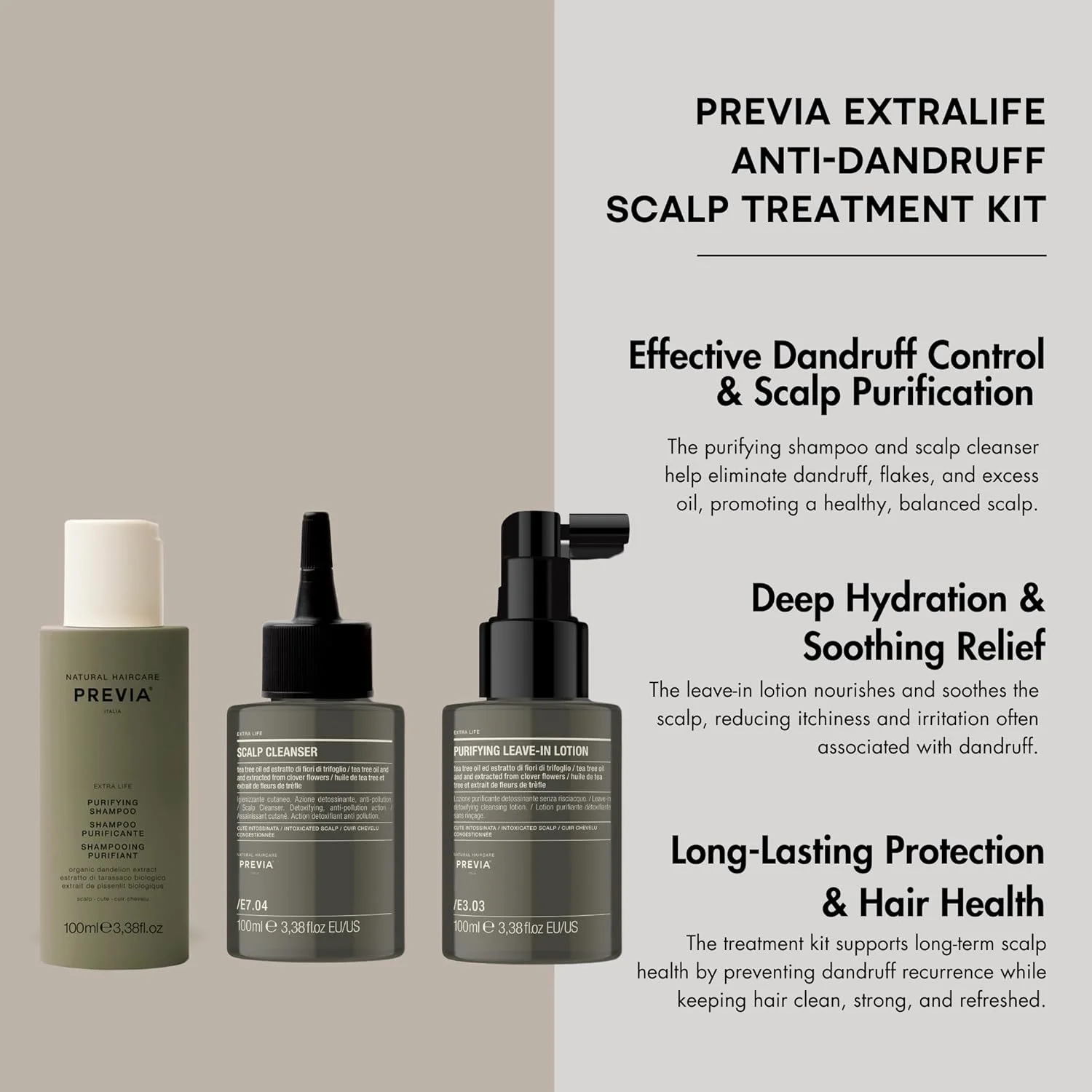 کیت درمان ضد شوره سر اکسترا لایف پریویا، شامپو پاک کننده، پاک کننده پوست سر و لوسیون بدون نیاز به آبکشی، 100 میلی لیتر کیت درمان ضد شوره سر اکسترا لایف پریویا، شامپو پاک کننده، پاک کننده پوست سر و لوسیون بدون نیاز به آبکشی، 100 میلی لیتر