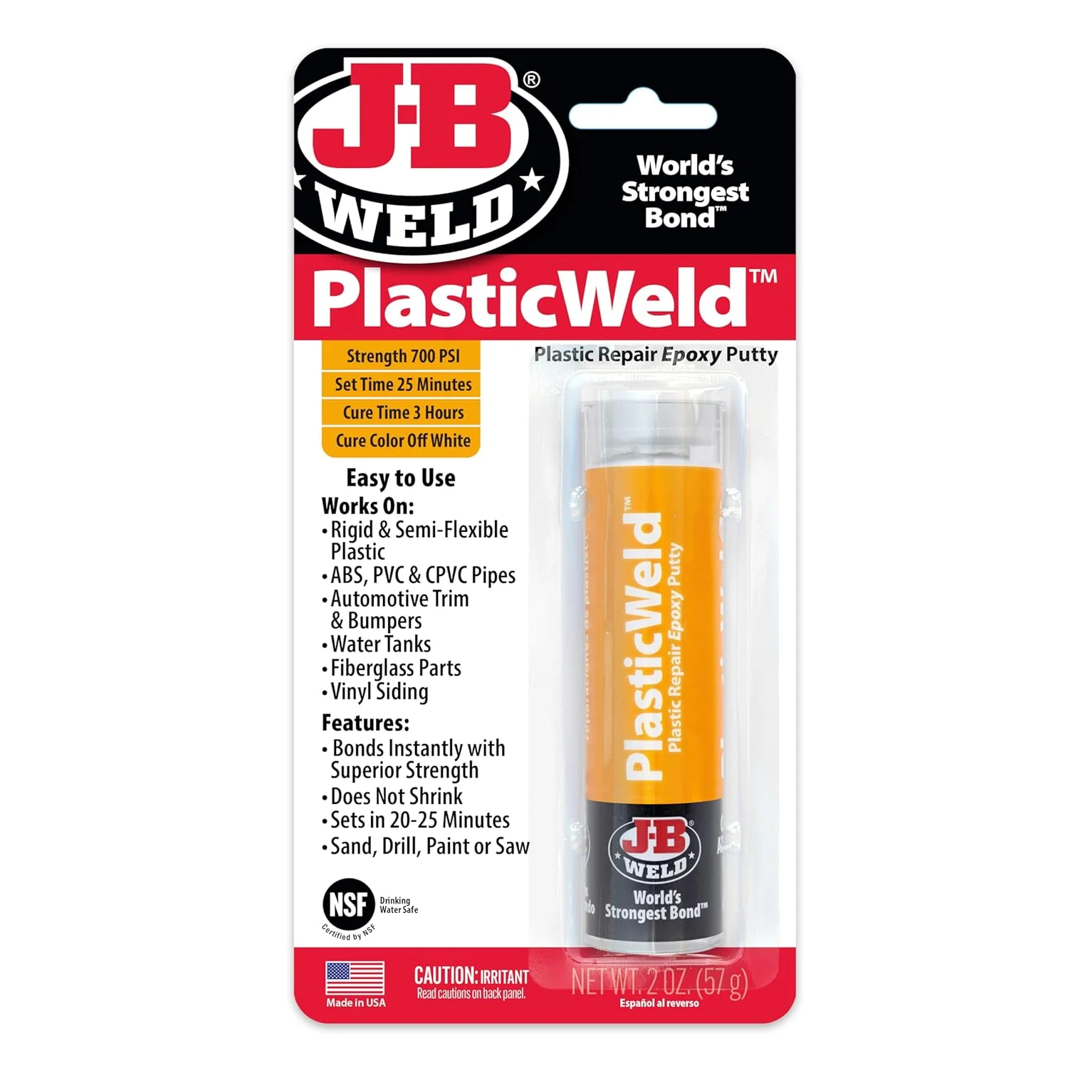 بتونه اپوکسی تعمیر پلاستیک J-B Weld 8237 Plasticweld - 2 اونس