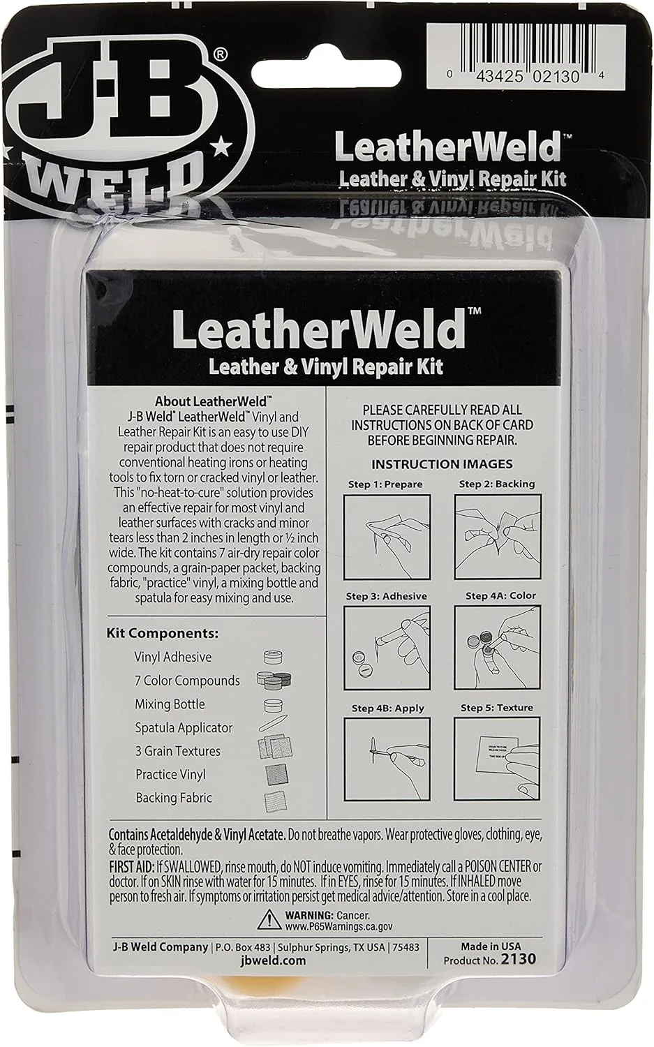 کیت تعمیر چرم و وینیل J-B Weld 2130 کیت تعمیر چرم و وینیل J-B Weld 2130