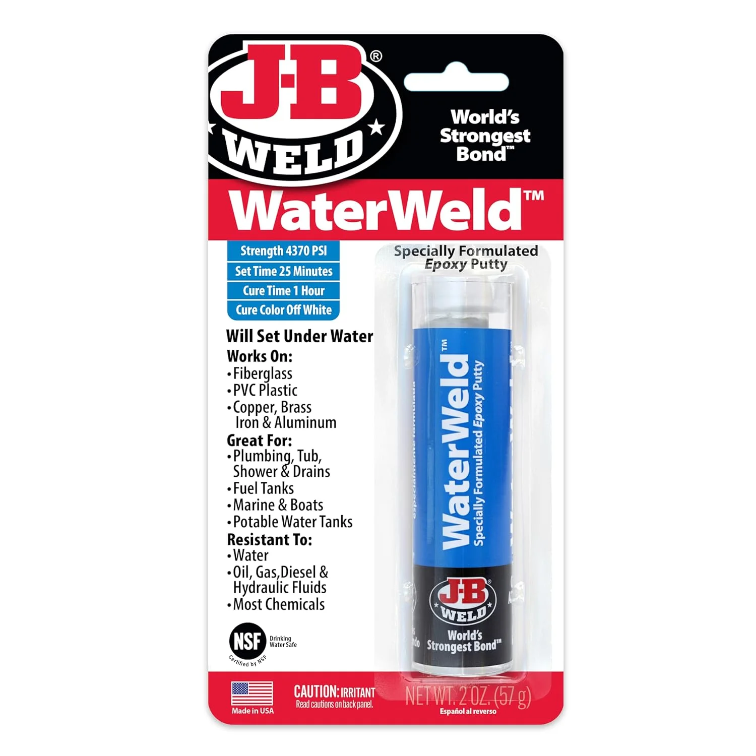 خمیر اپوکسی J-B Weld WaterWeld، سفید مایل به کرم، 56 گرم، 1 عدد، 8277