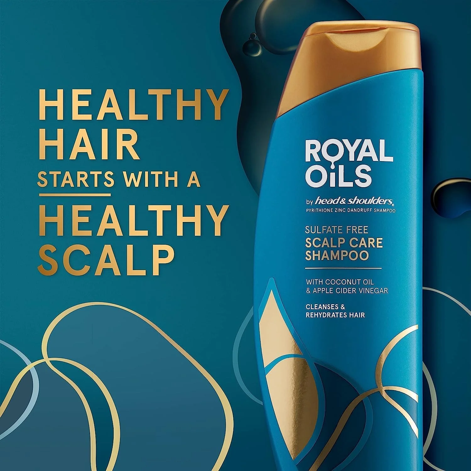 شامپو مرطوب کننده Head & Shoulders Royal Oils، درمان ضد شوره برای موهای طبیعی، فر و مجعد، حاوی روغن نارگیل و سرکه سیب، بدون سولفات، پارابن و رنگ، 380 میلی لیتر