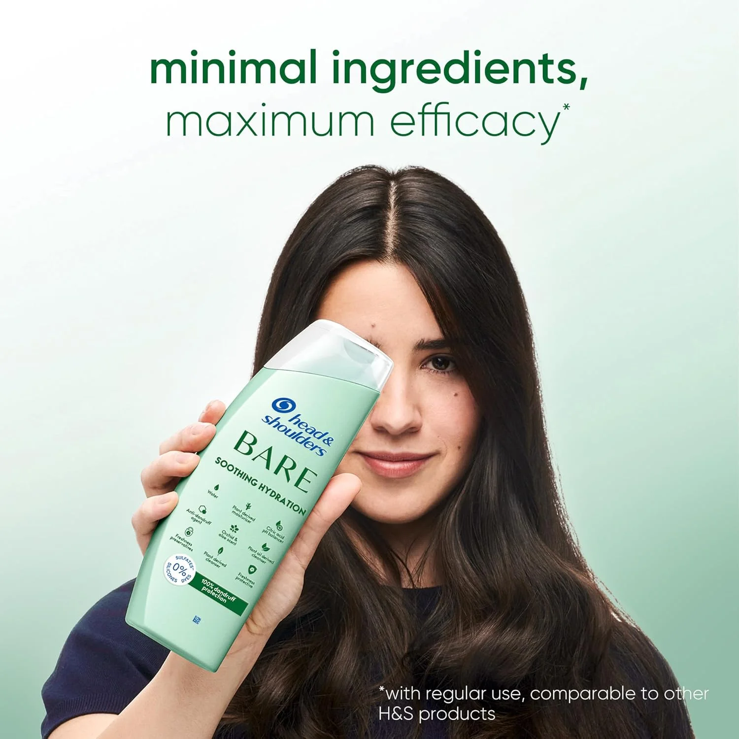 شامپو آبرسان و تسکین دهنده Head & Shoulders BARE، حداقل مواد تشکیل دهنده، حداکثر محافظت در برابر شوره سر، بدون سولفات، طراحی شده برای پوست سر خشک، 400 میلی لیتر