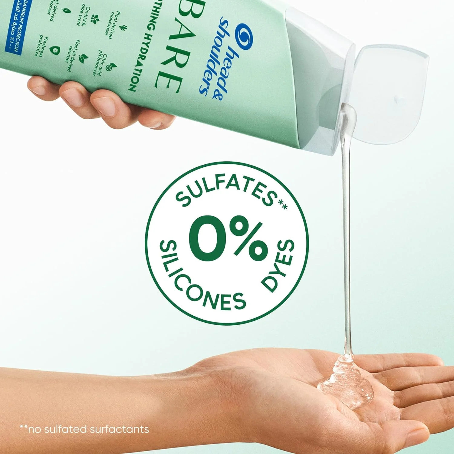 شامپو آبرسان و تسکین دهنده Head & Shoulders BARE، حداقل مواد تشکیل دهنده، حداکثر محافظت در برابر شوره سر، بدون سولفات، طراحی شده برای پوست سر خشک، 400 میلی لیتر