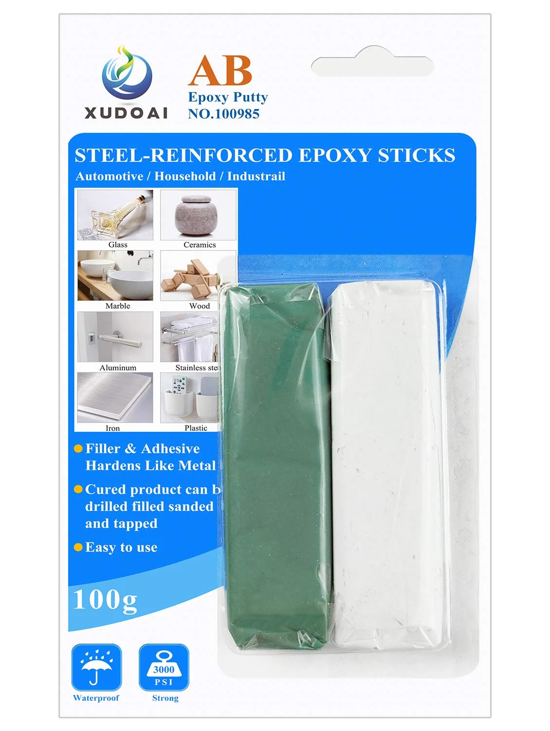 خمیر اپوکسی XUDOAI، 100 گرم چسب اپوکسی سخت و سریع برای تعمیر فلز، پلاستیک، شیشه، سرامیک، تعمیر و پر کردن چند منظوره برای تعمیرات سریع