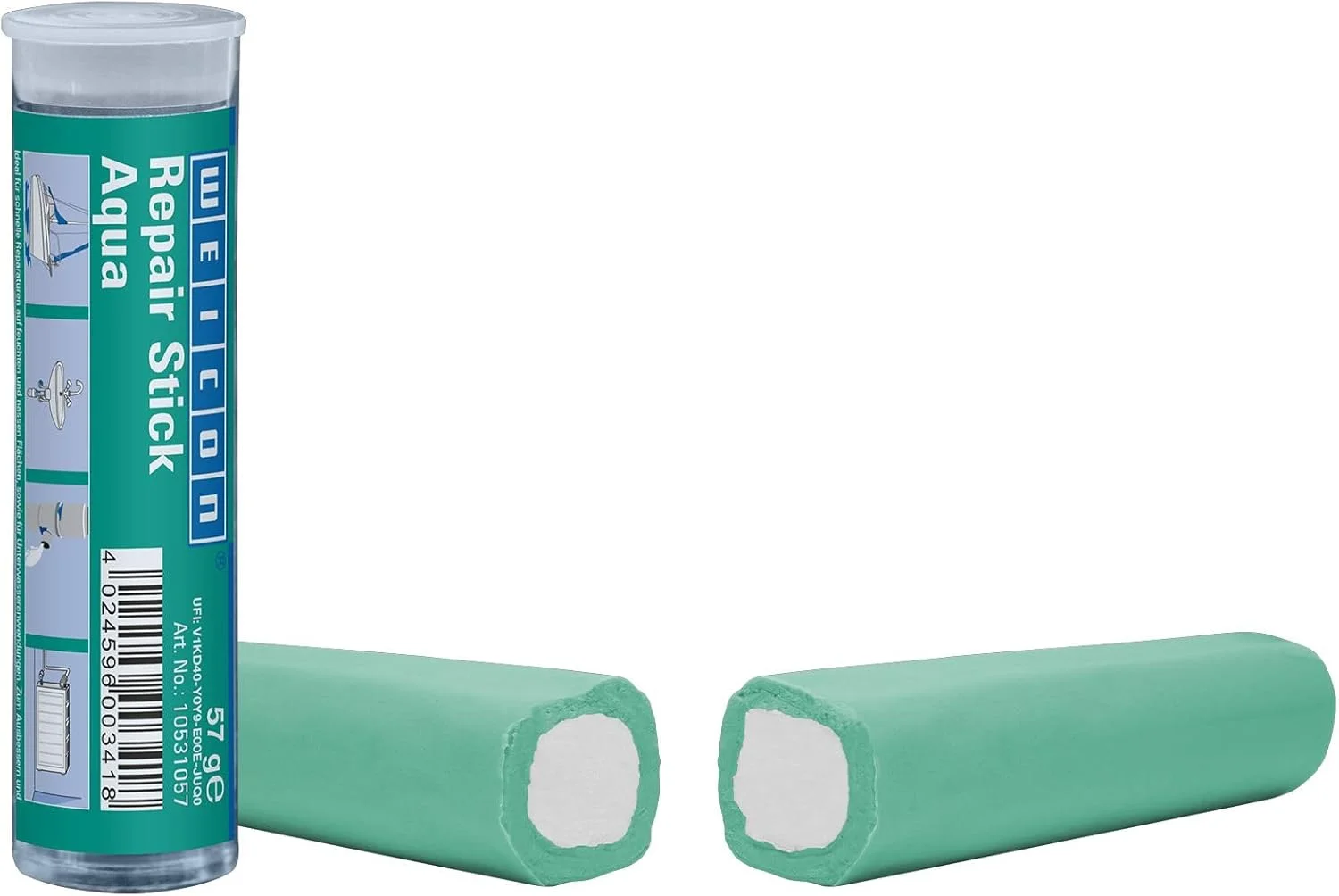 چسب تعمیراتی WEICON مدل Aqua | 57 گرم | چسب اپوکسی دو جزئی ویژه برای تعمیر سریع رادیاتورها، استخرها، مناطق دریایی و زیر آب