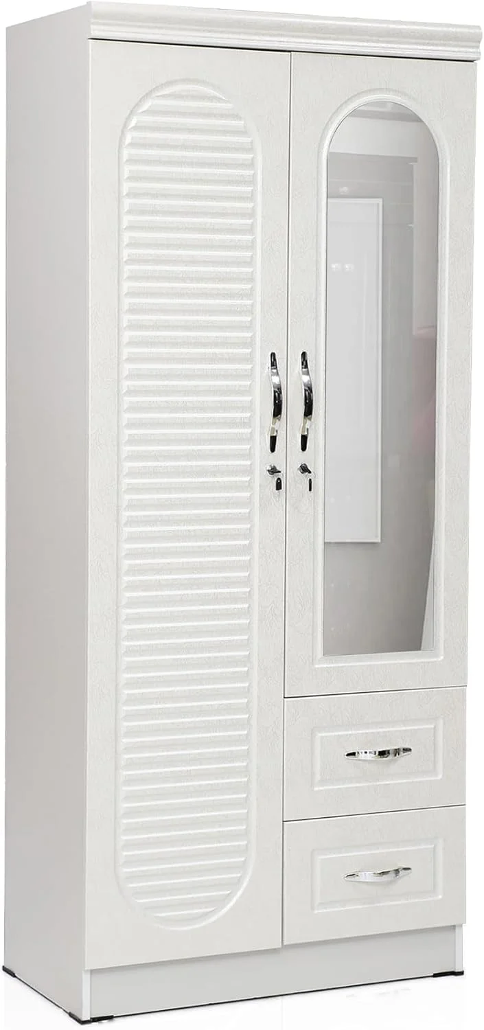 کمد لباس چوبی دو درب Multi Home Furniture مدل MH-8831-WHITE، کابینت ساخته شده از چوب مهندسی شده، مدرن، شیک، بادوام و دارای آینه