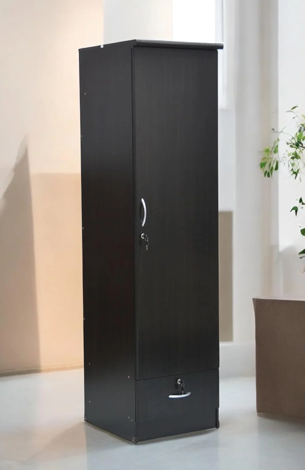 کمد لباس چوبی تک درب Multi Home Furniture مدل MH-611-Wenge، کابینت با درب و قفل کشو، چوب مهندسی شده، مدرن، شیک، بادوام، رنگ ونگه