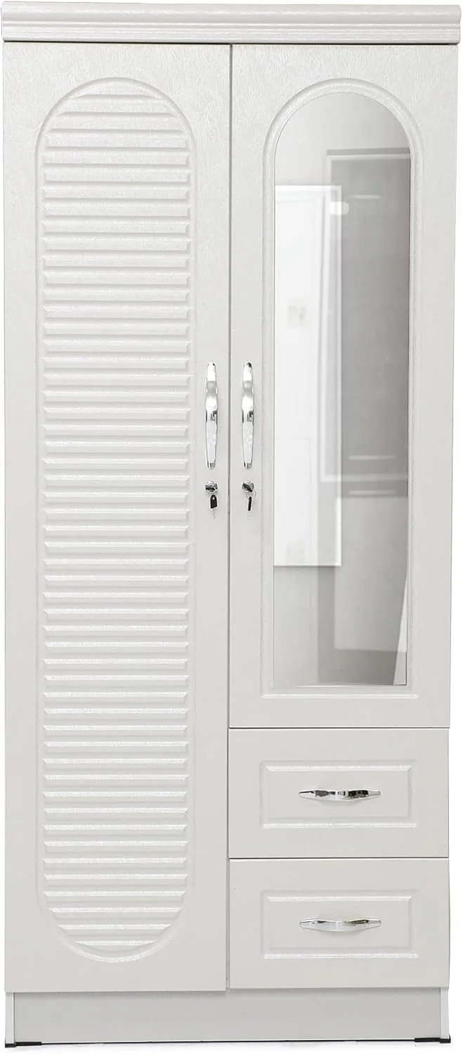 کمد لباس چوبی دو درب Multi Home Furniture مدل MH-8831-WHITE، کابینت ساخته شده از چوب مهندسی شده، مدرن، شیک، بادوام و دارای آینه