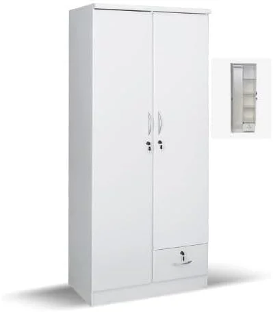 کمد لباس چوبی دو درب Multi Home Furniture مدل MH-621 سفید، کابینت و کمدهای ساخته شده از چوب فرآوری شده با 1 کشو قفل دار، شیک مدرن و بادوام، رنگ سفید