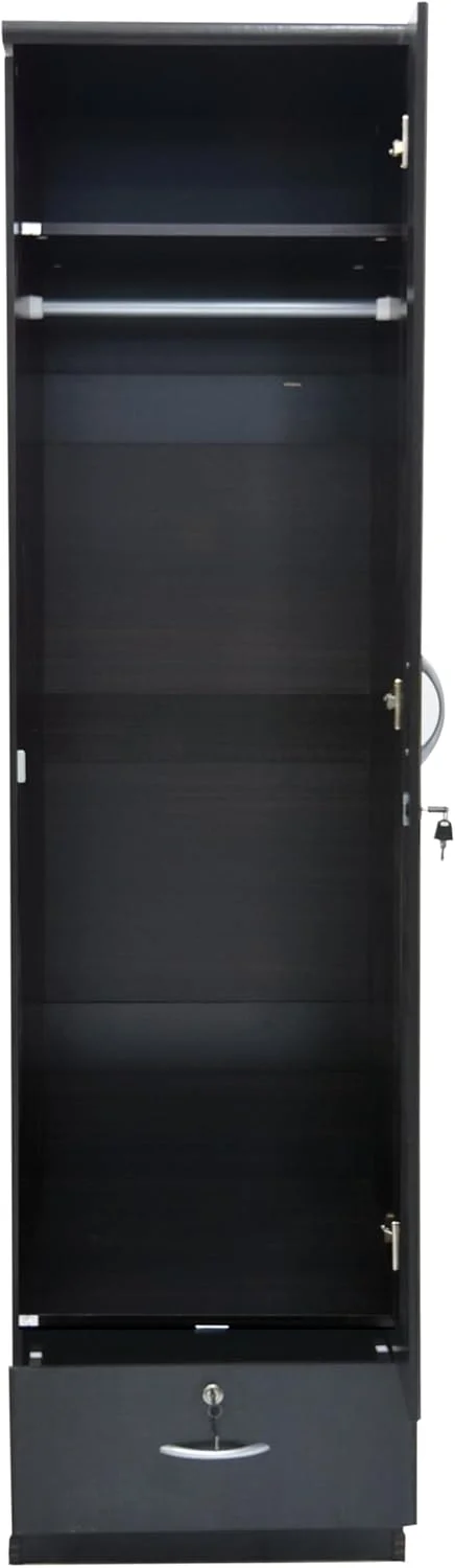 کمد لباس چوبی تک درب Multi Home Furniture مدل MH-611-Wenge، کابینت با درب و قفل کشو، چوب مهندسی شده، مدرن، شیک، بادوام، رنگ ونگه