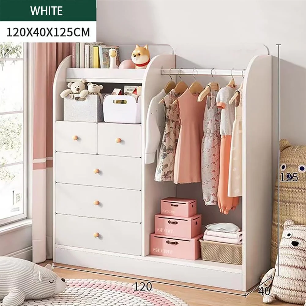 کمد لباس کودک خلاقانه مامو بیر، کابینت چوبی با 5 کشو و قسمت آویز لباس، سازمان دهنده نگهداری لباس، کمد مدرن مبلمان اتاق خواب سنگین برای پسران دختران، YN011 (سفید)