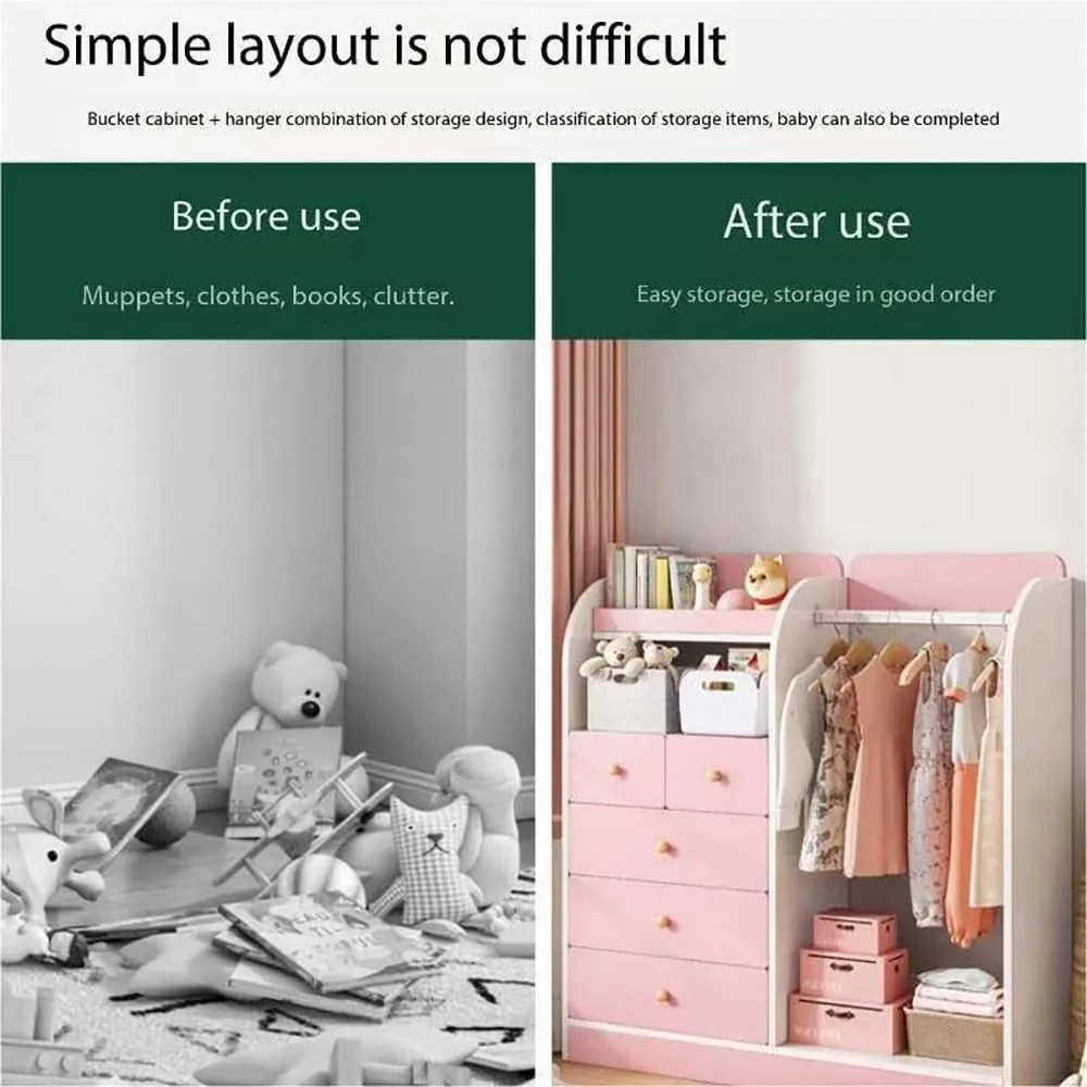 کمد لباس کودک خلاقانه مامو بیر، کابینت چوبی با 5 کشو و قسمت آویز لباس، سازمان دهنده نگهداری لباس، کمد مدرن مبلمان اتاق خواب سنگین برای پسران دختران، YN011 (سفید)