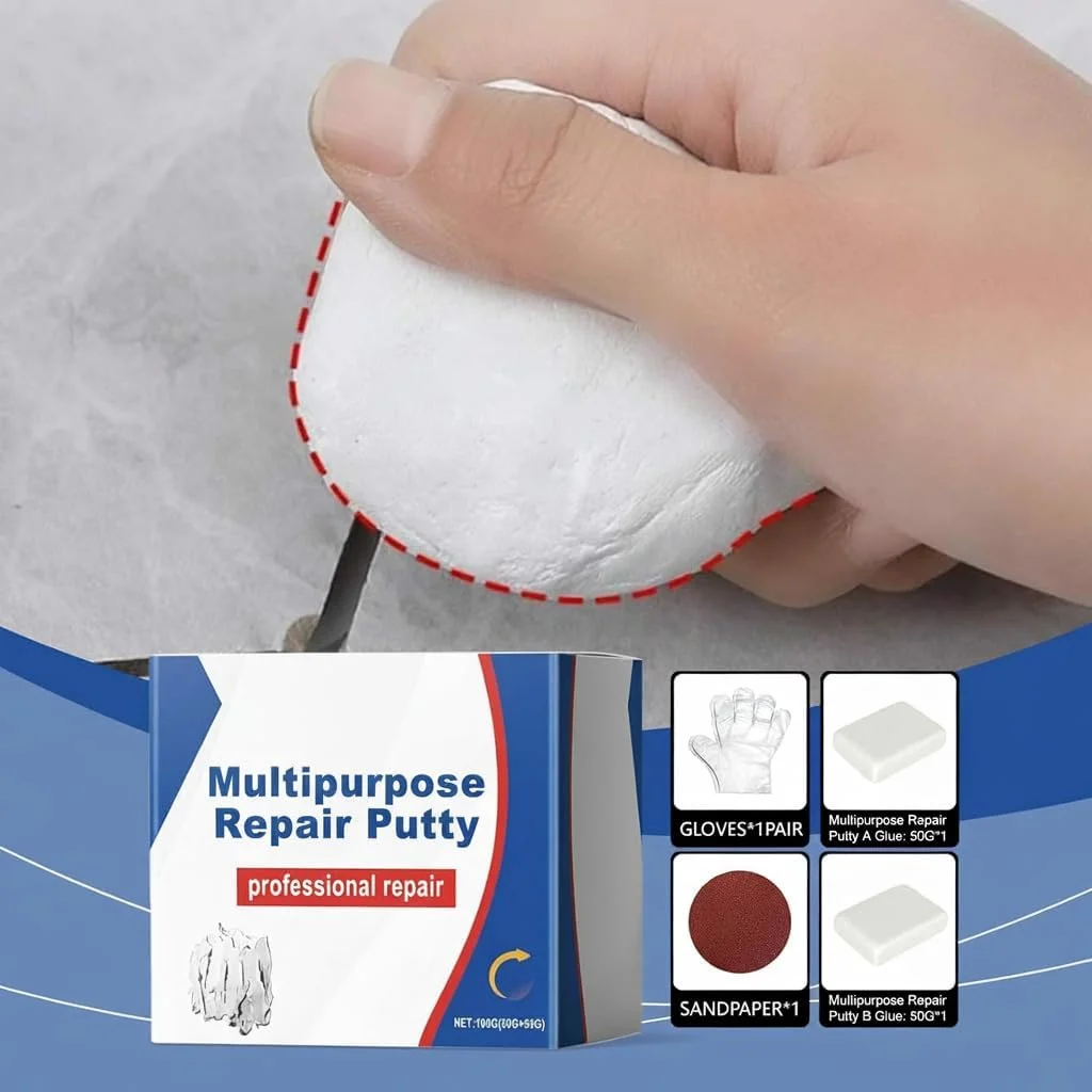خمیر پلاستیکی برای کاشی، بتونه چند منظوره برای تعمیر فلز، کاشی و سرامیک - پرکننده با استحکام بالا، خمیر مجسمه سازی برای تعمیرات سریع و اتصال، 100 گرم