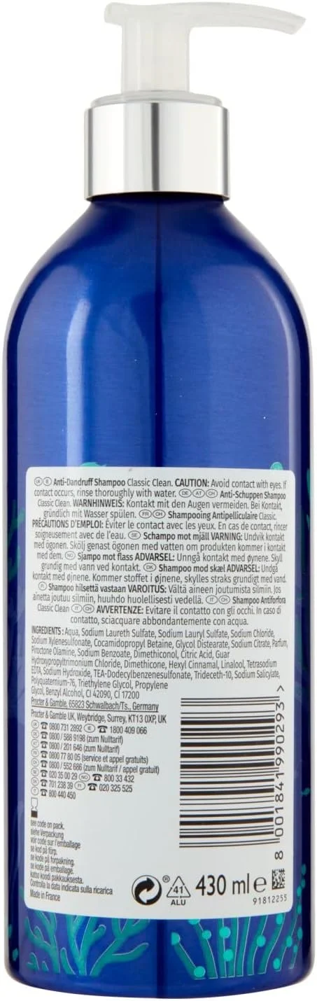 شامپو ضد شوره کلاسیک کلین هد اند شولدرز، بطری آلومینیومی قابل پر کردن مجدد، دارای پمپ، محافظت 72 ساعته در برابر شوره سر، 430 میلی لیتر