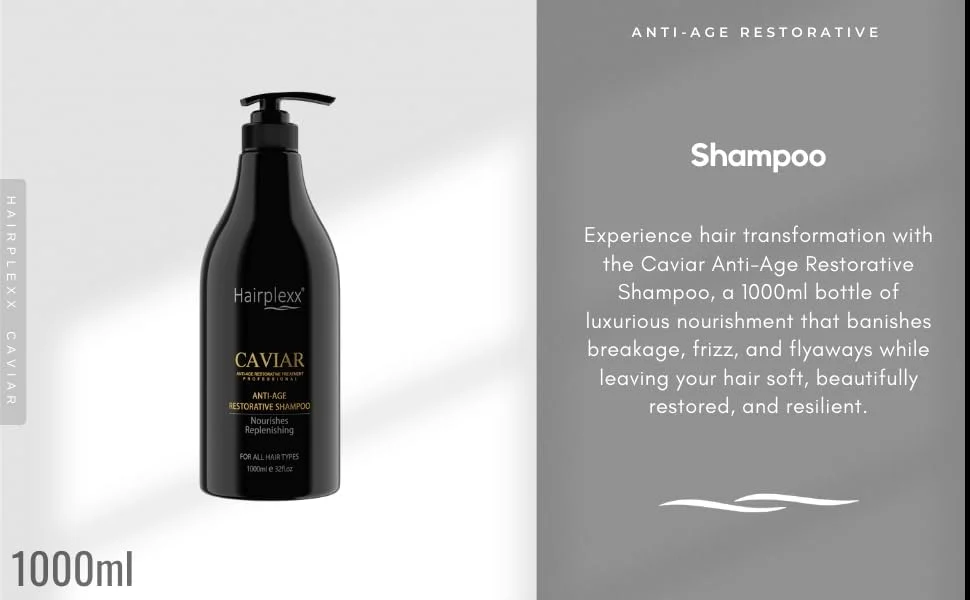 شامپو ضد پیری و ترمیم کننده موی خاویار HAIRPLEXX CAVIAR، تغذیه کننده و احیا کننده مو، حجم 1000 میلی لیتر شامپو ضد پیری و ترمیم کننده موی خاویار HAIRPLEXX CAVIAR، تغذیه کننده و احیا کننده مو، حجم 1000 میلی لیتر