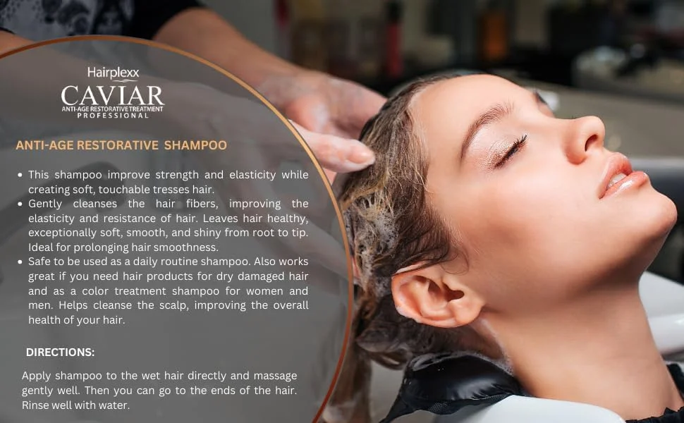 شامپو ضد پیری و ترمیم کننده موی خاویار HAIRPLEXX CAVIAR، تغذیه کننده و احیا کننده مو، حجم 1000 میلی لیتر شامپو ضد پیری و ترمیم کننده موی خاویار HAIRPLEXX CAVIAR، تغذیه کننده و احیا کننده مو، حجم 1000 میلی لیتر