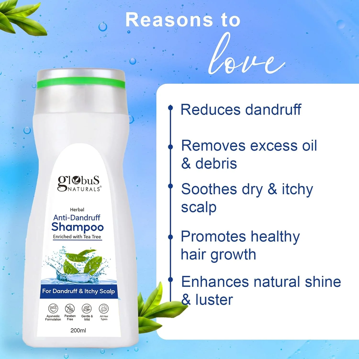 شامپو ضد شوره سر گلوبوس نچرالز، برای شوره سر و خارش پوست سر، مناسب برای انواع مو، 200 میلی لیتر