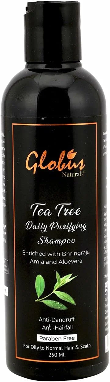 شامپو پاک کننده روزانه درخت چای گلوبوس نچرالز برای موهای مستعد شوره سر، پوست سر خارش دار و چرب غنی شده با برینگراج، آملا، آلوئه ورا | بدون پارابن | بدون سولفات | 250 میلی لیتر