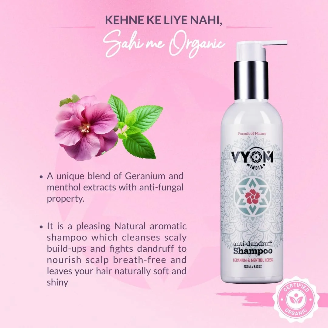 شامپو ضد شوره سر شمعدانی ویوم ایندیا + نرم کننده فعال با گیاهان منتول | کاملا ارگانیک و گیاهی (300 میلی لیتر)