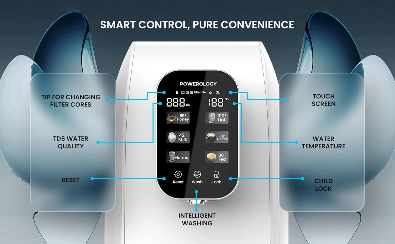 دستگاه تصفیه آب و آبسردکن اسمز معکوس پاورولوژی، نمایشگر LED، ظرفیت 3 لیتر، ظرفیت آب ضایعات 1 لیتر، آب گرم فوری (3 ثانیه)، صفحه نمایش لمسی 4 اینچی، توان نامی 2000 وات، دوشاخه UK - سفید دستگاه تصفیه آب و آبسردکن اسمز معکوس پاورولوژی، نمایشگر LED، ظرفیت 3 لیتر، ظرفیت آب ضایعات 1 لیتر، آب گرم فوری (3 ثانیه)، صفحه نمایش لمسی 4 اینچی، توان نامی 2000 وات، دوشاخه UK - سفید
