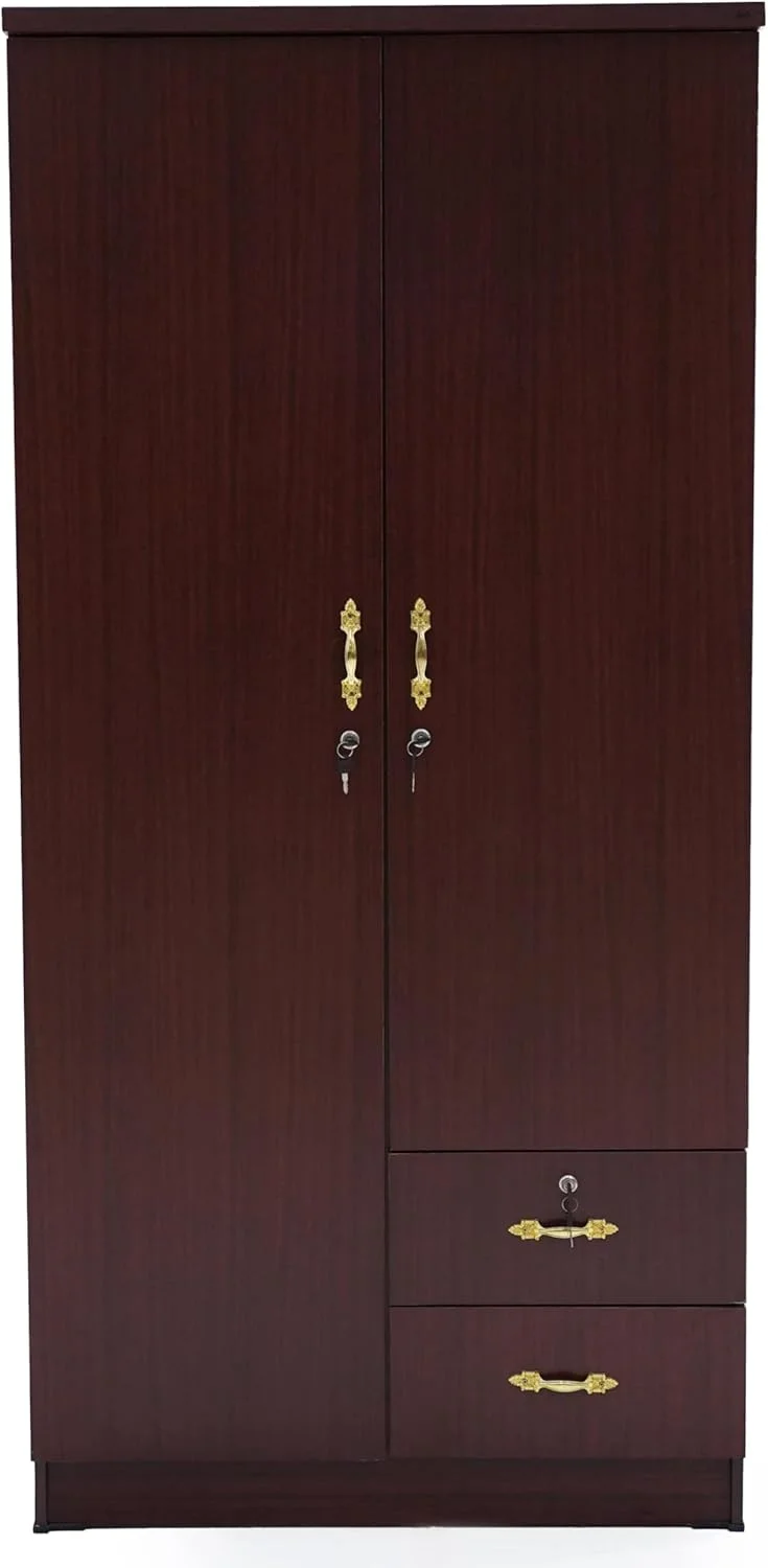 کمد/قفسه/کابینت چوبی دو درب NAD furniture LLC، دو درب قفل‌دار و دو کشوی قفل‌دار، طراحی ساده و شیک با 3 طبقه، ابعاد 190X90X55 سانتی‌متر، رنگ آلبالویی