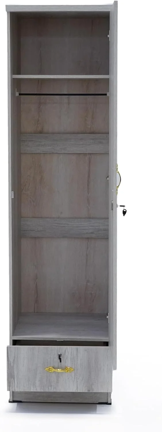 کمد لباس چوبی یک درب قفل دار NAD Furniture LLC با یک کشو قفل دار، رنگ افرا.