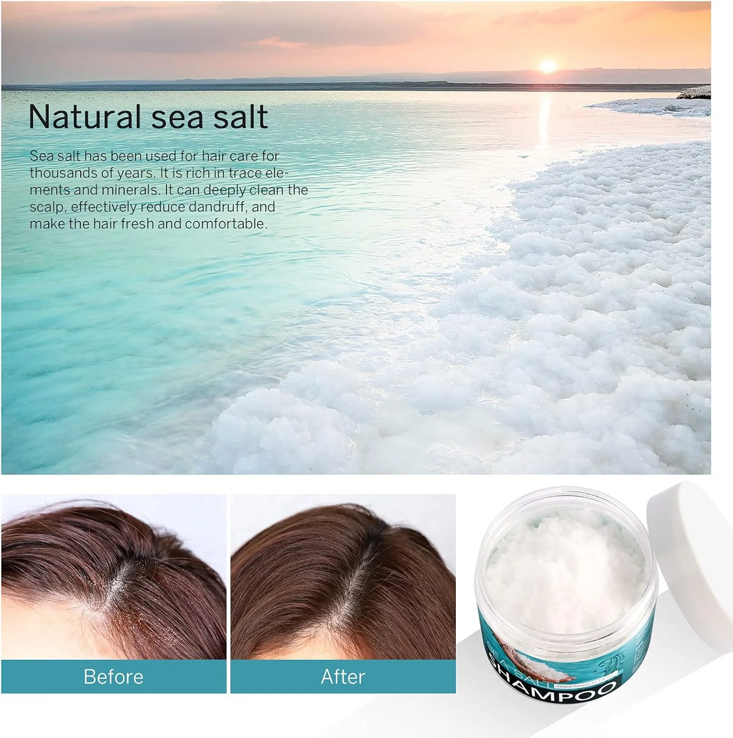 شامپو نمک دریایی 200 میلی لیتری Dyceittdia، شامپو نمک دریایی، شامپو ضد شوره طراوت بخش با کنترل چربی، شامپو پاک کننده نمک دریایی طبیعی برای پوست سر آقایان و بانوان، شامپو