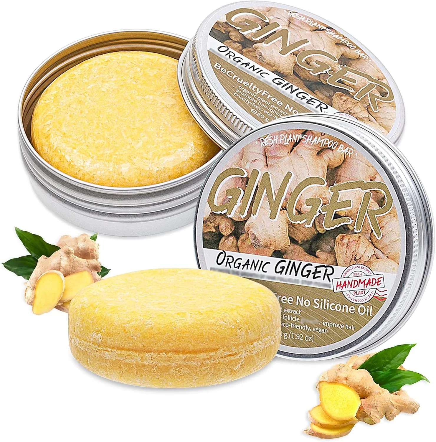 شامپو بار زنجبیلی DRTRU برای رشد مجدد مو، صابون شامپو زنجبیلی ضد ریزش مو، شامپو بار جامد ارگانیک طبیعی، صابون شامپو زنجبیلی برای تحریک رشد مو، ضد شوره و خارش (2 عدد)