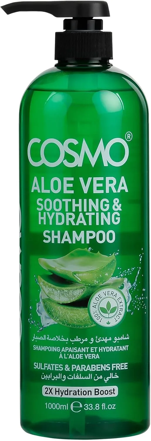 شامپو آلوئه ورا Cosmo حجم 1000 میلی لیتر | فرمول مغذی و آبرسان عمیق برای انواع مو - غنی شده با عصاره های طبیعی آلوئه برای مراقبت تسکین دهنده از پوست سر، ضد شوره، تقویت کننده مو و فاقد سولفات شامپو آلوئه ورا Cosmo حجم 1000 میلی لیتر | فرمول مغذی و آبرسان عمیق برای انواع مو - غنی شده با عصاره های طبیعی آلوئه برای مراقبت تسکین دهنده از پوست سر، ضد شوره، تقویت کننده مو و فاقد سولفات
