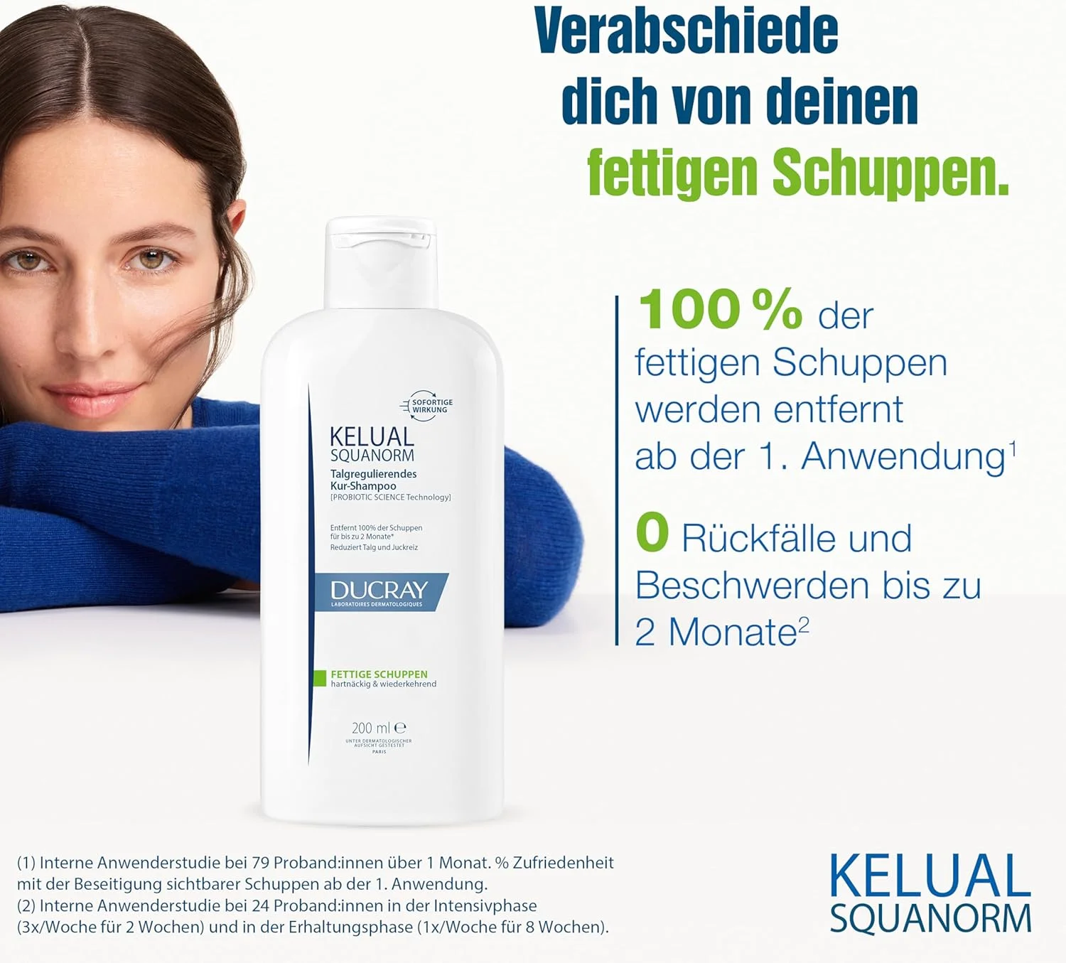 شامپو درمان ضد شوره Ducray KELUAL SQUANORM، مراقبت از مو تنظیم کننده چربی برای شوره چرب و خارش پوست سر، از نظر بالینی تست شده، 200 میلی لیتر