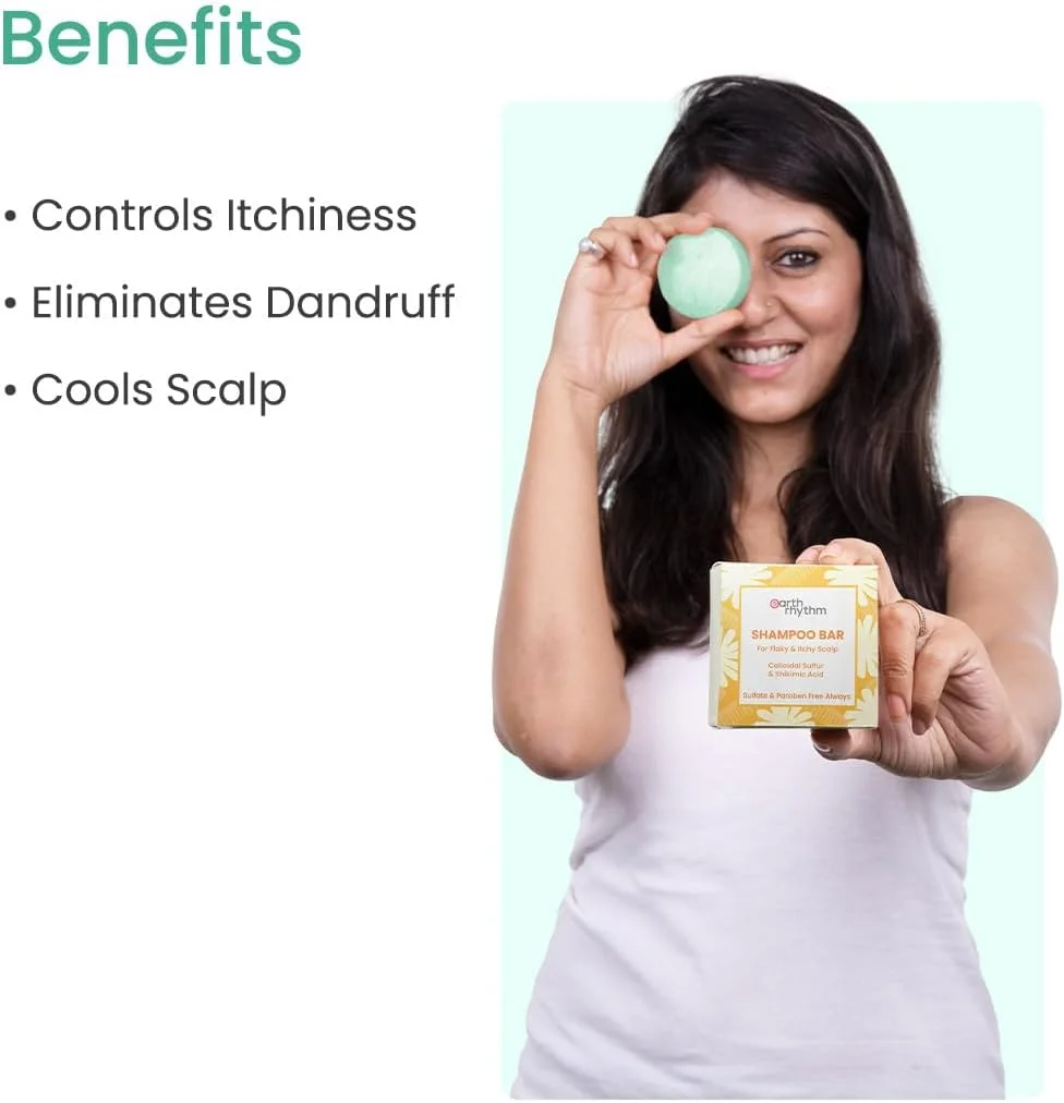 شامپو بار ضد شوره سر Earth Rhythm برای پوست سر خارش دار و پوسته پوسته | مناسب آقایان و بانوان | حاوی عصاره های آرنیکا، نعناع فلفلی و منتول | بدون سولفات و پارابن - 80 گرم