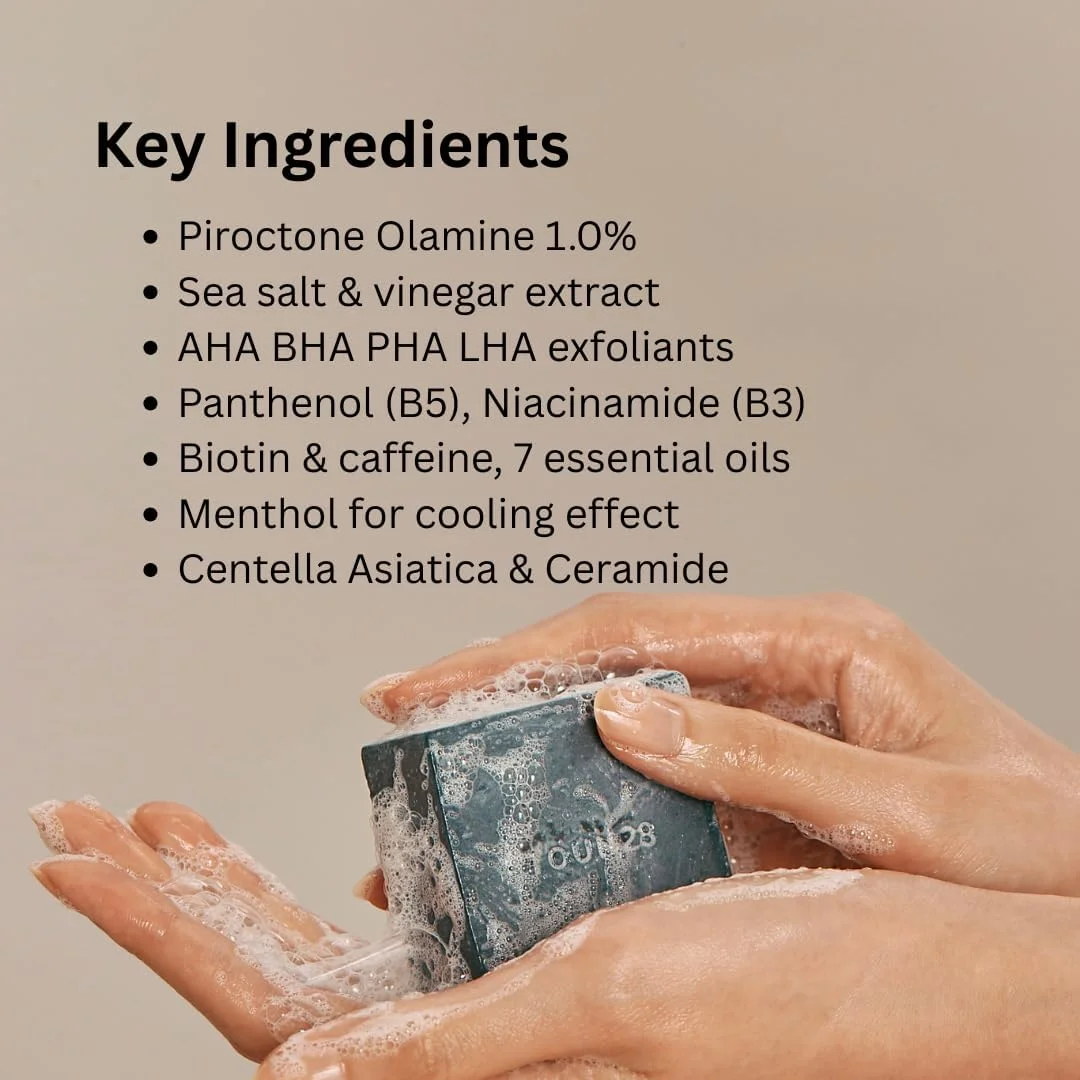 شامپو بار ضد شوره سر تون 28 برای مراقبت از پوست سر حاوی AHA/BHA، بیوتین، منتول و پیروکتون اولامین، بدون سیلیکون، دارای گواهی وگان، بدون پسماند، برای زنان و مردان، ساخت کره، 100 گرم