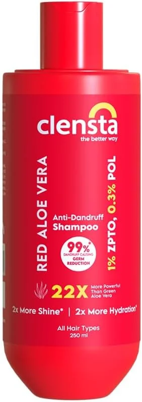 شامپو ضد شوره کلنستا حاوی آلوئه ورا قرمز با ZPTO و آلوئه ورا قرمز برای کاهش شوره، خارش و سوزش، مناسب استفاده روزانه | مناسب انواع مو | آقایان و بانوان | فاقد سولفات و پارابن 250 میلی لیتر