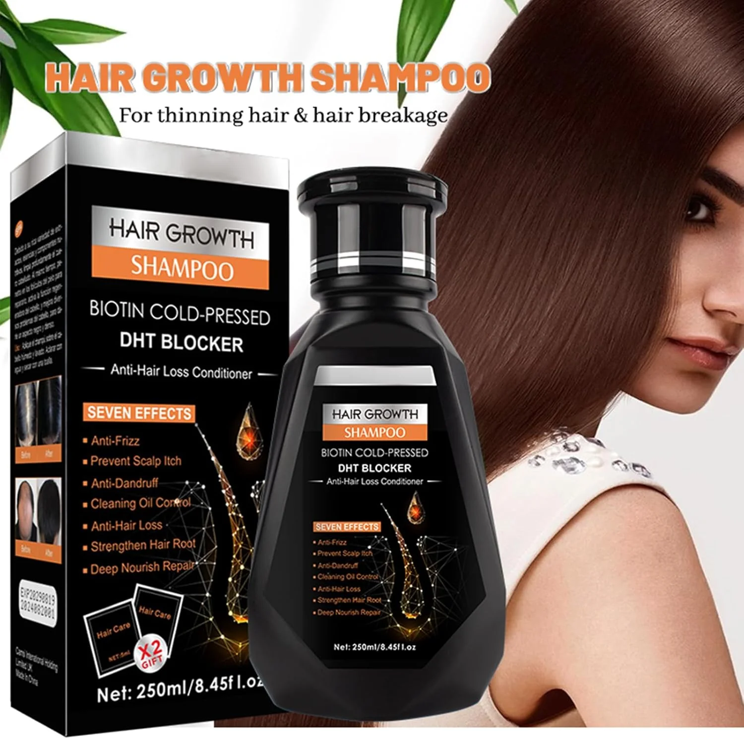 شامپو ضد ریزش مو، رشد مو، شامپو رشد مو زنجبیلی 250 میلی لیتر، پاک کننده عمیق و کنترل چربی، تقویت کننده ریشه مو، ترویج رشد مو، مراقبت از پوست سر برای مردان، شامپو ضد شوره