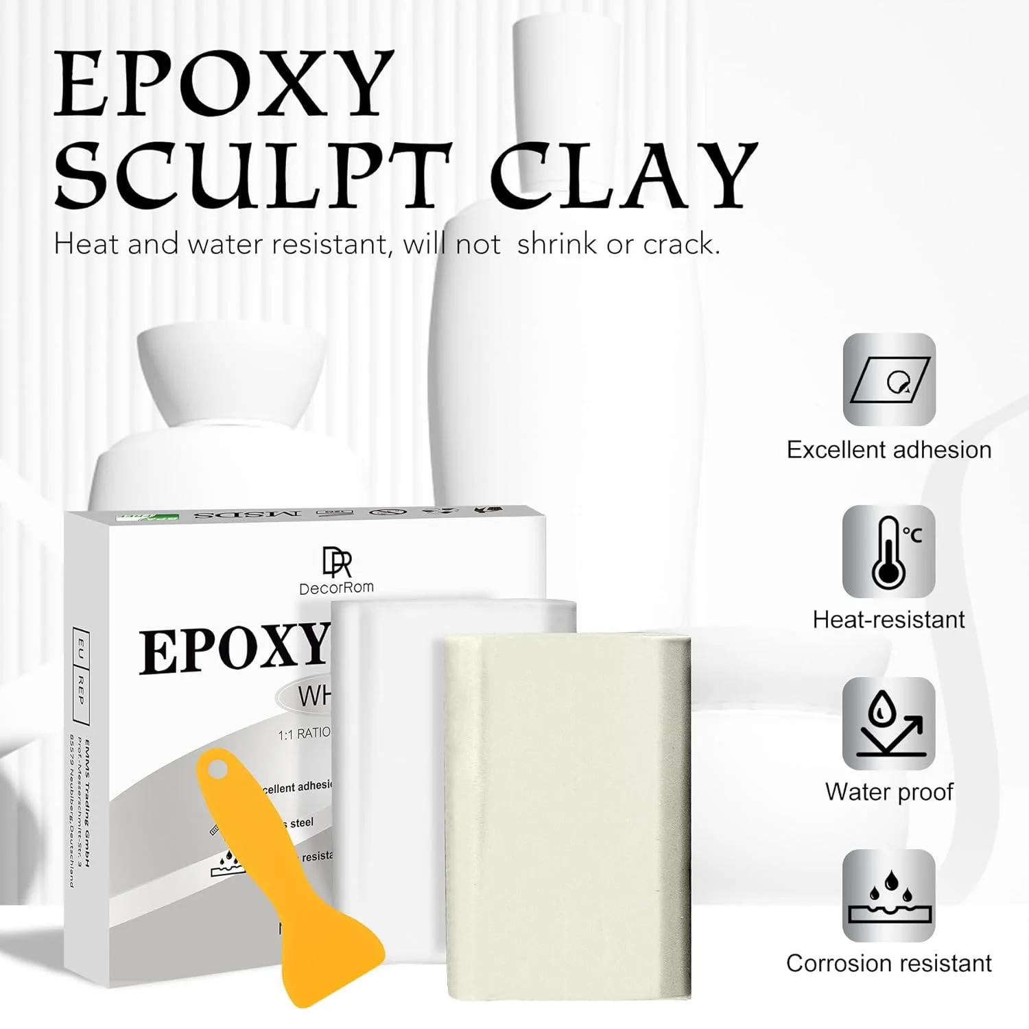 بتونه اپوکسی - 227 گرمی، چسب بتونه اپوکسی فلز با تعمیر سریع، خمیر مجسمه سازی اپوکسی AB برای تعمیر، پر کردن و مجسمه سازی - پرکننده اپوکسی 2 قسمتی با استحکام بالا برای اتصال فلز، پلاستیک، سرامیک (سفید)