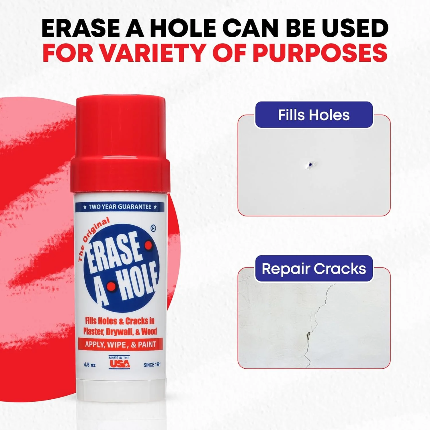 بتونه تعمیر دیوار خشک Erase-A-Hole: راه حلی سریع و آسان برای پر کردن سوراخ های دیوار شما - مناسب برای چوب و گچ (2 عدد) بتونه تعمیر دیوار خشک Erase-A-Hole: راه حلی سریع و آسان برای پر کردن سوراخ های دیوار شما - مناسب برای چوب و گچ (2 عدد)