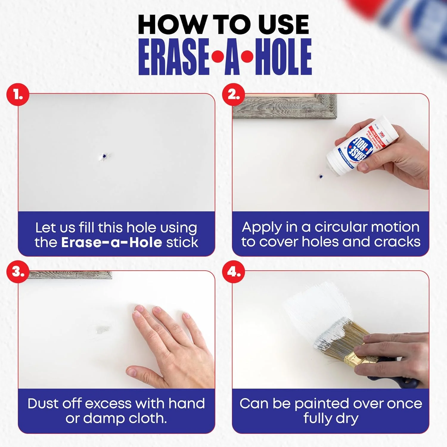 بتونه تعمیر دیوار خشک Erase-A-Hole: راه حلی سریع و آسان برای پر کردن سوراخ های دیوار شما - مناسب برای چوب و گچ (2 عدد) بتونه تعمیر دیوار خشک Erase-A-Hole: راه حلی سریع و آسان برای پر کردن سوراخ های دیوار شما - مناسب برای چوب و گچ (2 عدد)