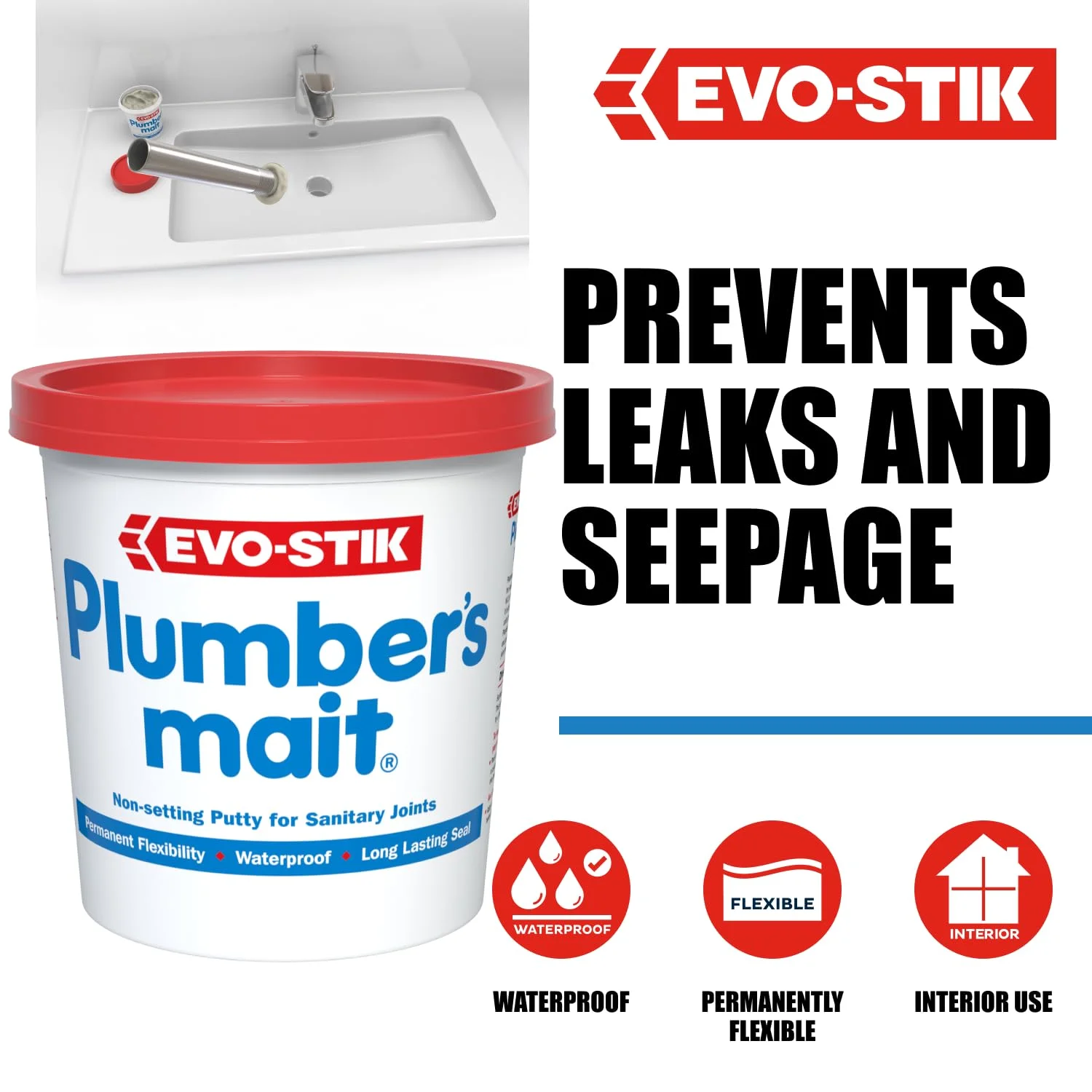 بتونه لوله کشی EVO-STIK، بتونه غیر سخت شونده برای اتصالات بهداشتی، انعطاف پذیری دائمی، ضد آب، 750 گرم بتونه لوله کشی EVO-STIK، بتونه غیر سخت شونده برای اتصالات بهداشتی، انعطاف پذیری دائمی، ضد آب، 750 گرم