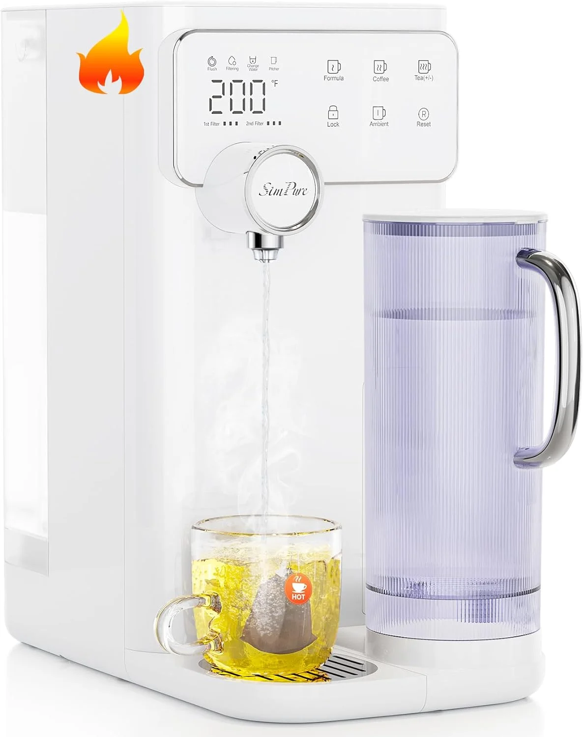 دستگاه تصفیه آب رومیزی اسمز معکوس فوری سیمپل مدل Y10H، سیستم تصفیه آب 6 مرحله ای RO، دستگاه پخش آب گرم با قفل ایمنی، پارچ آب قابل جابجایی، بدون نیاز به نصب