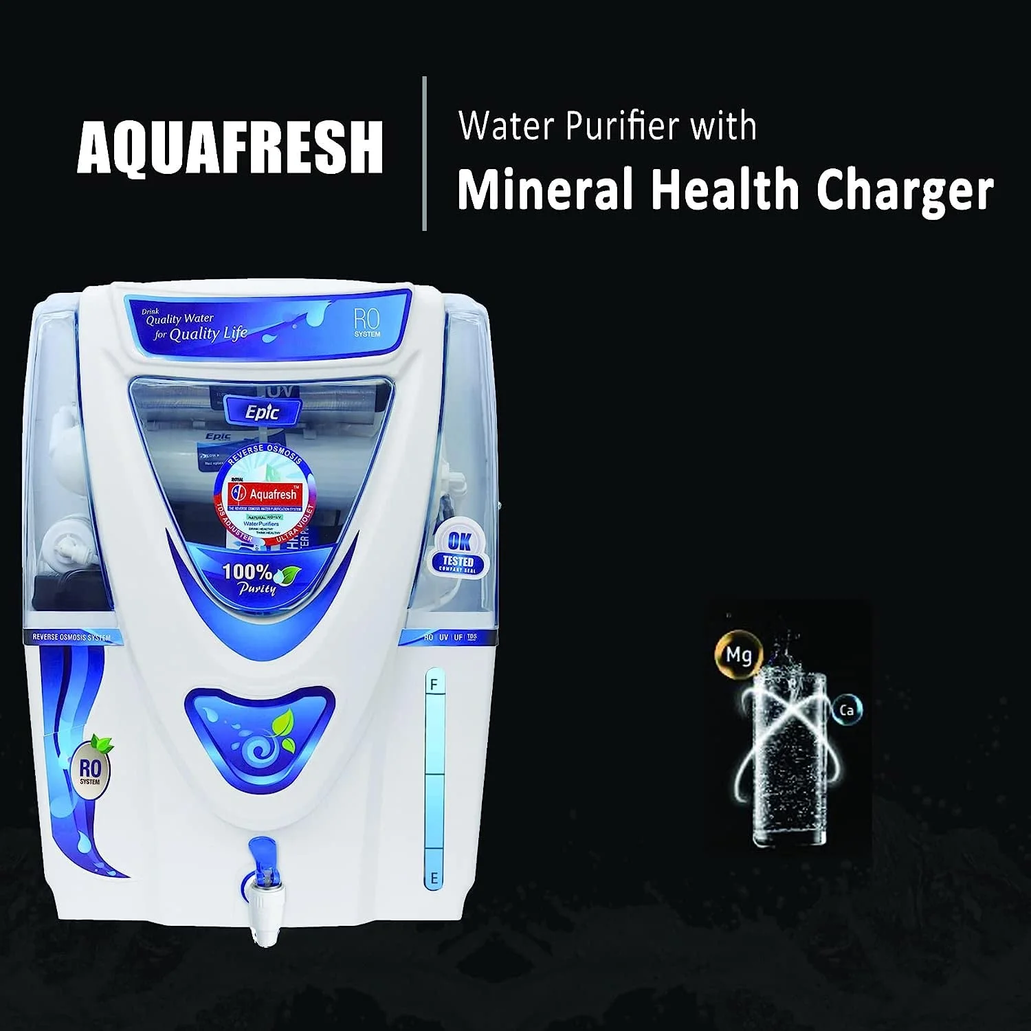 دستگاه تصفیه آب رویال آکوافرش Epic RO+UV+UF با ظرفیت 12 لیتر و 14 مرحله تصفیه، برقی و تمام اتوماتیک، قابل نصب روی دیوار، مناسب برای منزل و اداره دستگاه تصفیه آب رویال آکوافرش Epic RO+UV+UF با ظرفیت 12 لیتر و 14 مرحله تصفیه، برقی و تمام اتوماتیک، قابل نصب روی دیوار، مناسب برای منزل و اداره