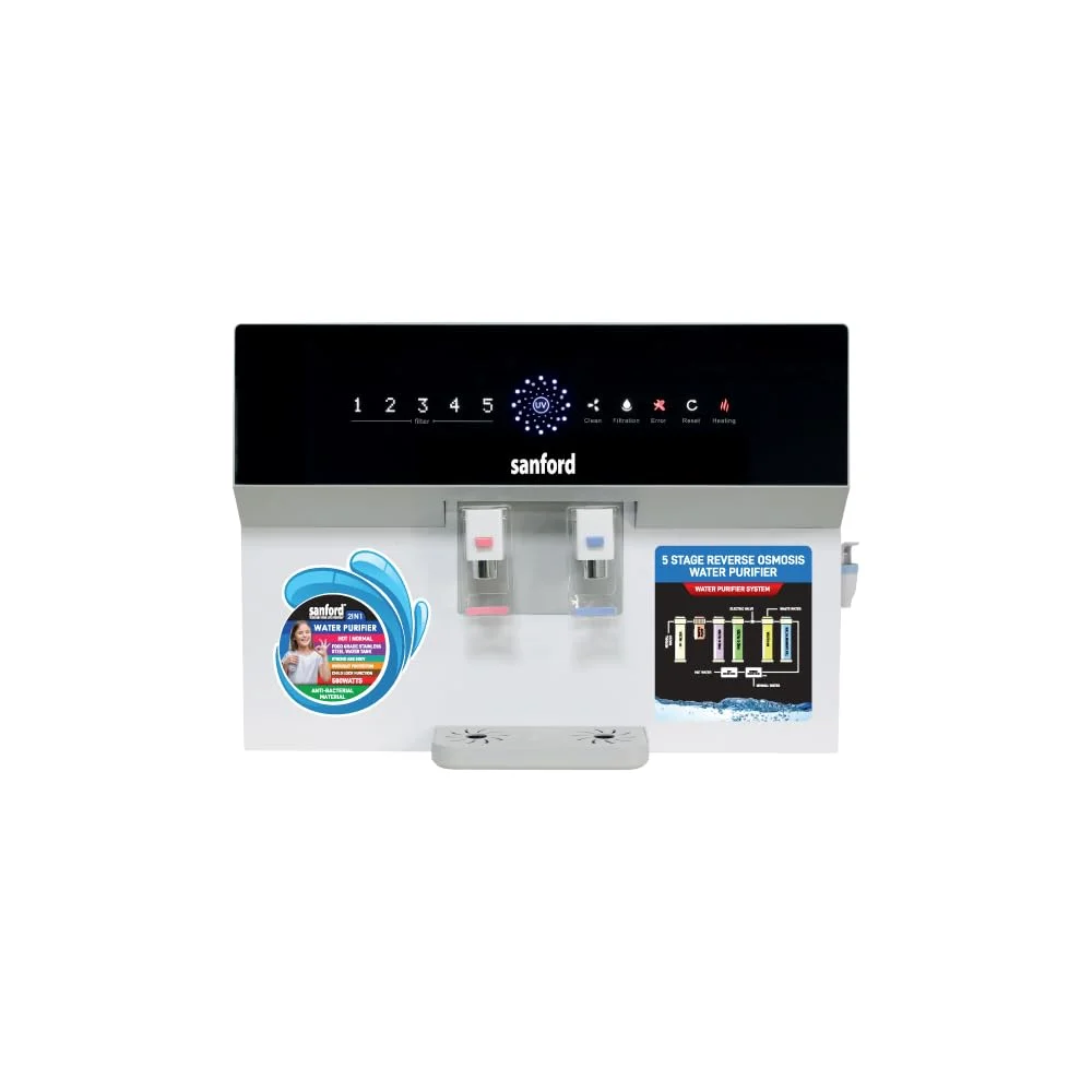 دستگاه تصفیه آب 2 در 1 SANFORD با فیلتراسیون 5 مرحله ای RO و UV، دارای خروجی آب گرم و معمولی و قفل کودک (SF8901WP)