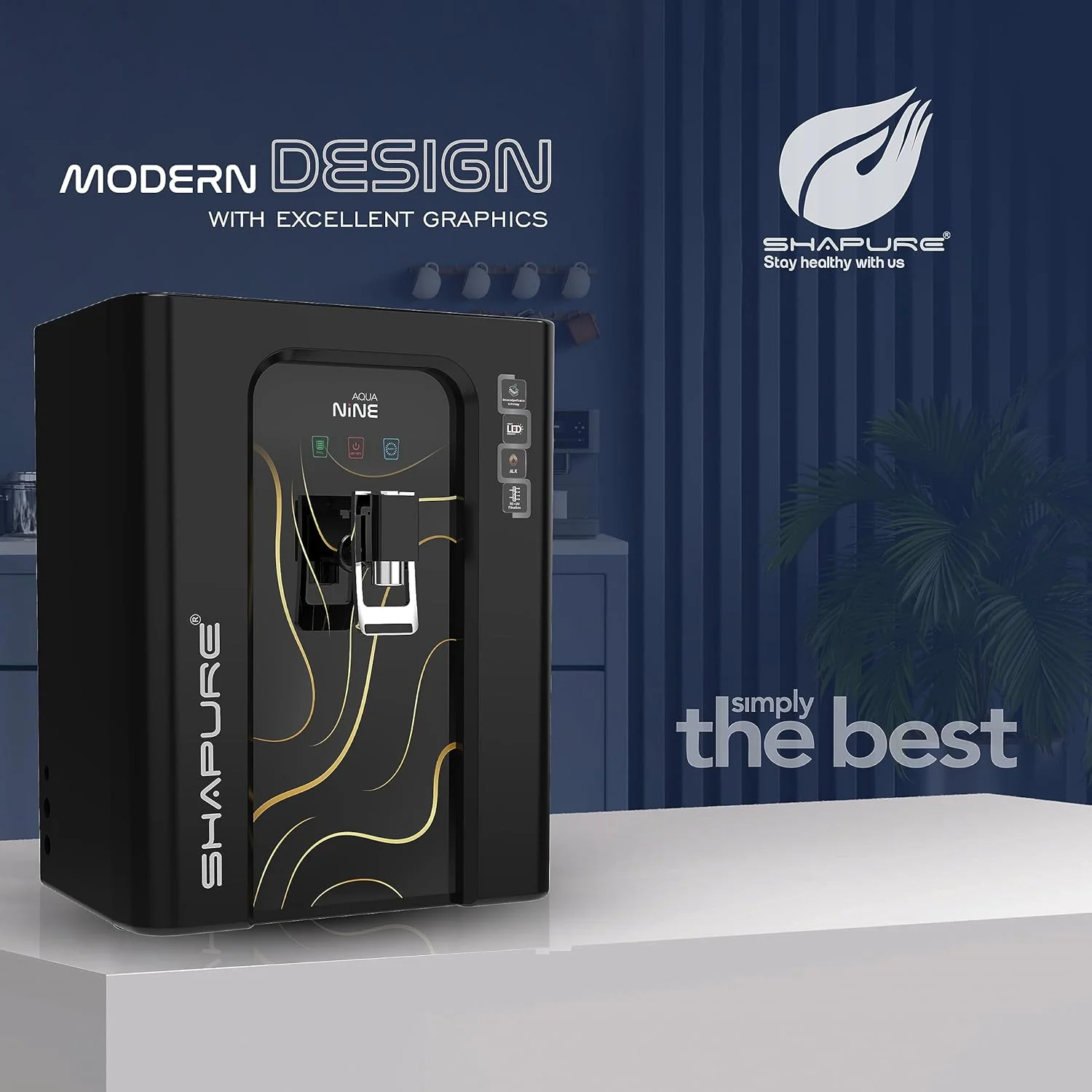 دستگاه تصفیه آب 9 مرحله ای اسمز معکوس Shapure Aqua Nine | RO + UV + mTDS + مس + قلیایی + کربن + رسوب گیر + پیش فیلتر | مخزن ذخیره سازی 10 لیتری | مناسب برای آب چاه، تانکر و آب شهری (AquaNine N 902)