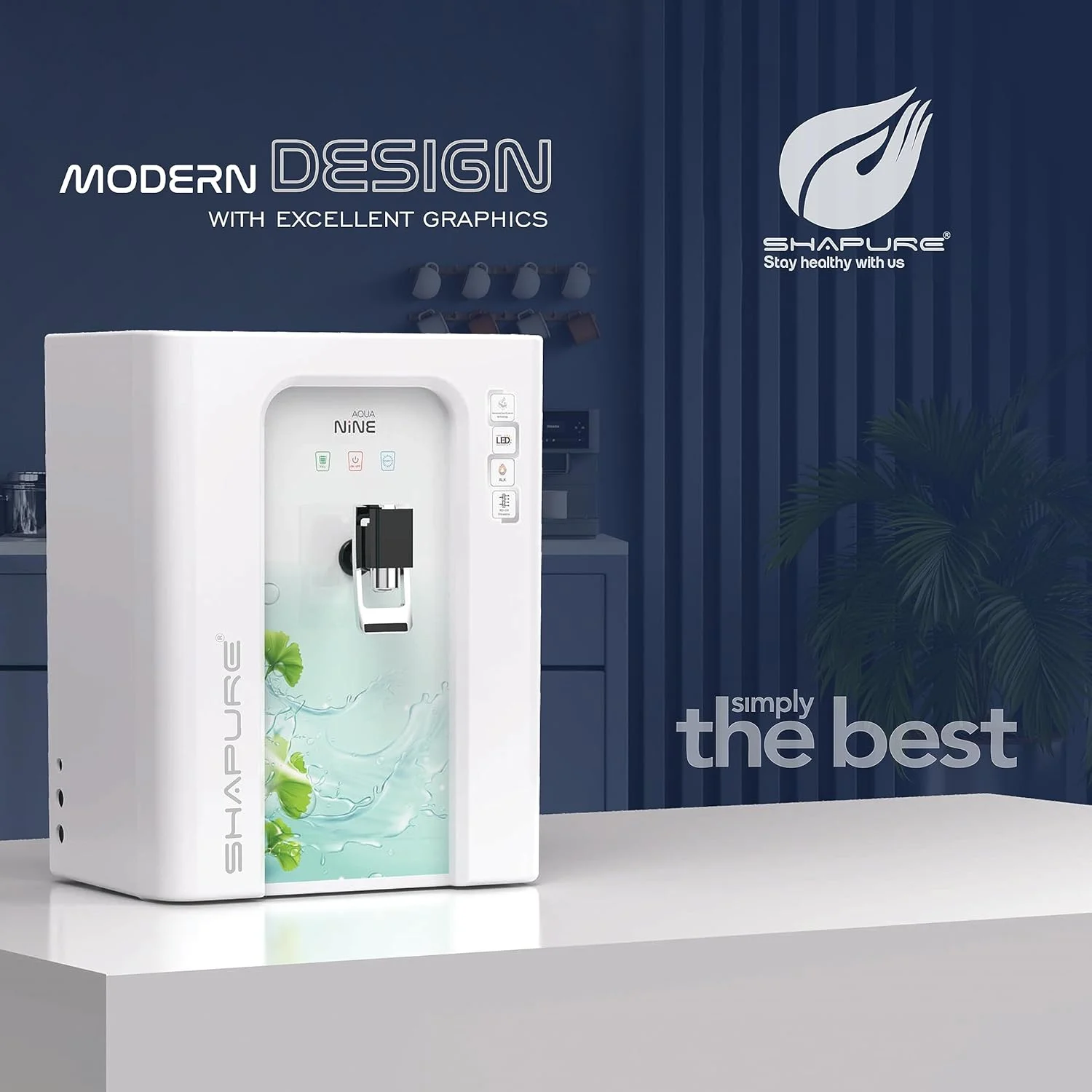 دستگاه تصفیه آب 9 مرحله ای اسمز معکوس Shapure Aqua Nine | RO + UV + mTDS + مس + قلیایی + کربن + رسوب گیر + پیش فیلتر | مخزن ذخیره 10 لیتری | مناسب برای آب چاه، تانکر و آب شهری (AquaNine N 302)