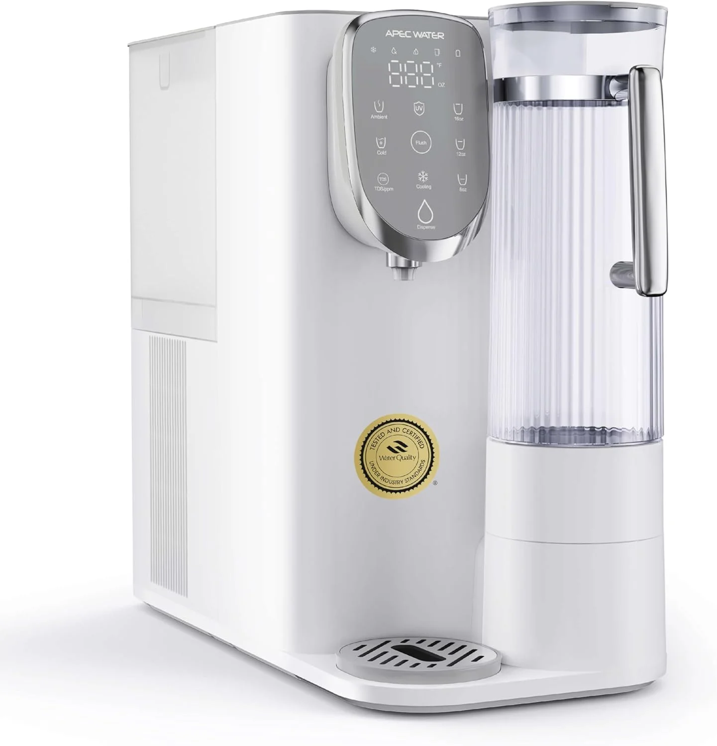 دستگاه تصفیه آب اسمز معکوس رومیزی، آب تصفیه شده را تا 4 درجه سانتیگراد خنک می کند، 6 مرحله با سیستم فیلتراسیون UV RO، پارچ آب قابل جابجایی، حذف بیش از 1000 ناخالصی NSF 372 & 58، ظرفیت بزرگ و توزیع سریع