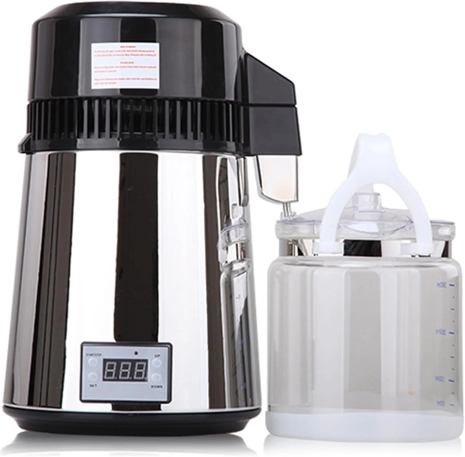دستگاه آب مقطر ساز، دستگاه آب مقطر ساز دندانپزشکی 800 وات، دستگاه آب مقطر ساز خانگی 4 لیتری با بطری شیشه ای، تایمر و نمایشگر دوگانه دما، محافظت در برابر گرمای بیش از حد