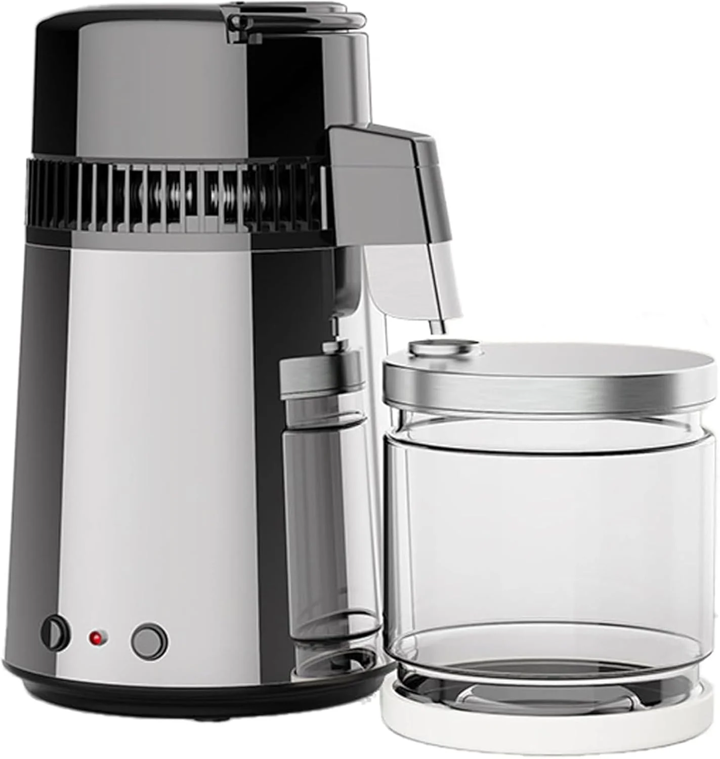 دستگاه آب مقطر ساز، دستگاه آب مقطر ساز دندانپزشکی 750 وات، دستگاه آب مقطر ساز خانگی 4 لیتری با بطری شیشه ای، عملکرد دو دکمه ای، محافظت در برابر گرمای بیش از حد