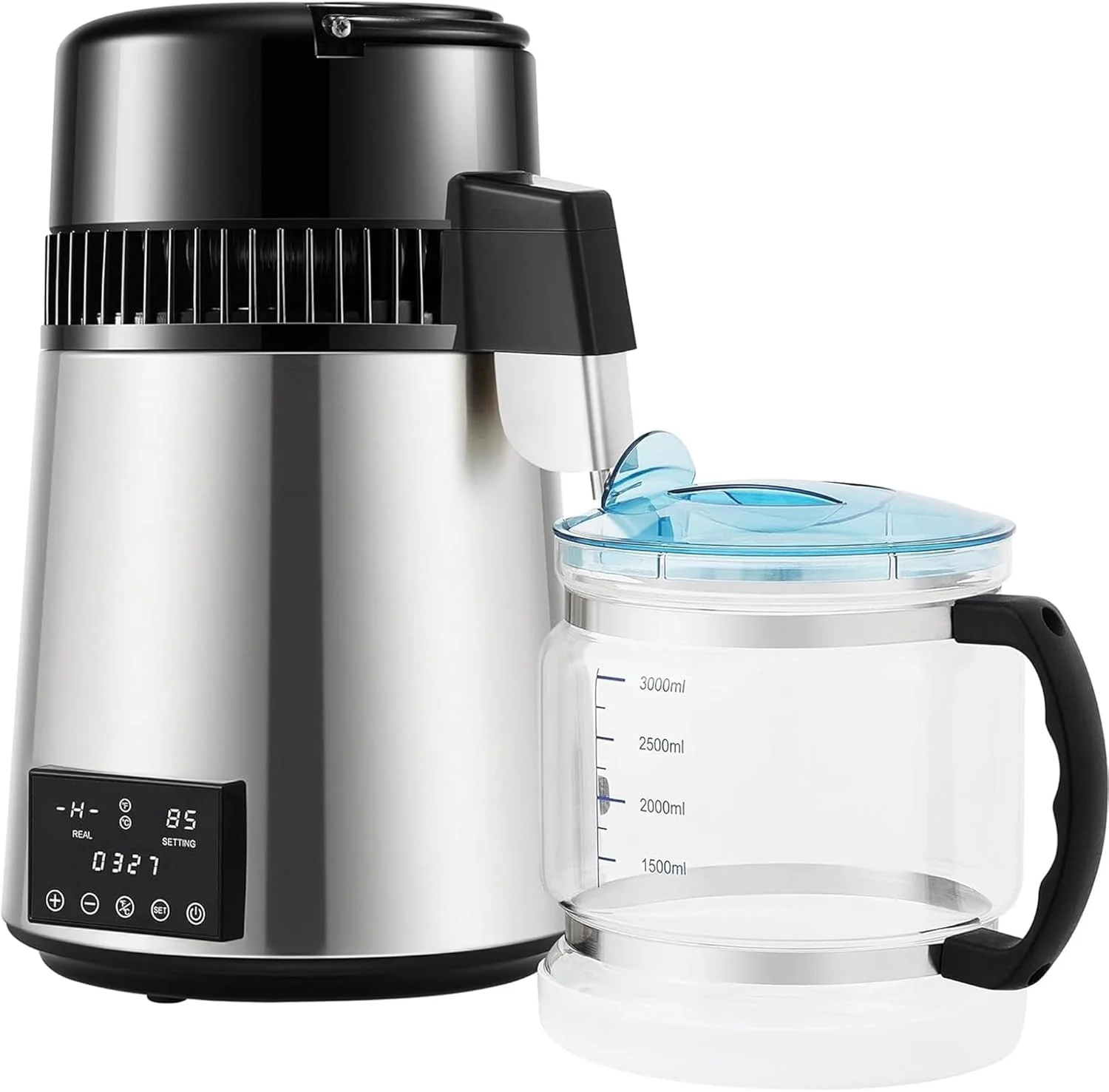 دستگاه آب مقطر ساز 4 لیتری، دستگاه آب مقطر ساز دندانپزشکی 750 وات با بطری شیشه ای، عملکرد صفحه لمسی، محافظت در برابر گرمای بیش از حد - نمایشگر دمای دوگانه، کنترل تایمر